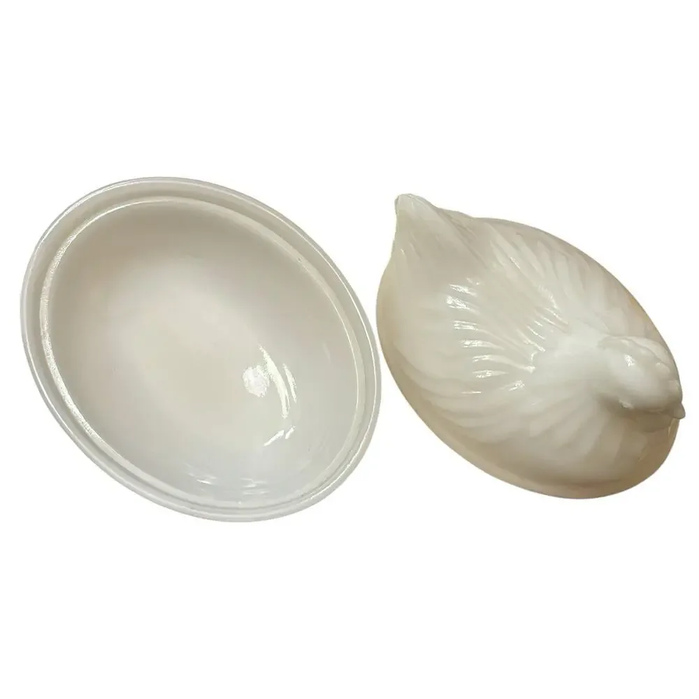 Vintage Hazel Atlas Milk Glass Hen on Nest Dish Small White 4.3